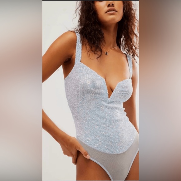 Intimately By Free People Tops - Light Blue Sparkle Bodysuit - Women